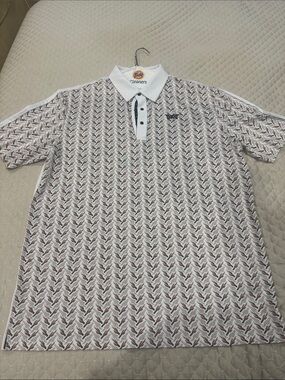 PXG White Polo with Brown Pattern and Contrast Collar